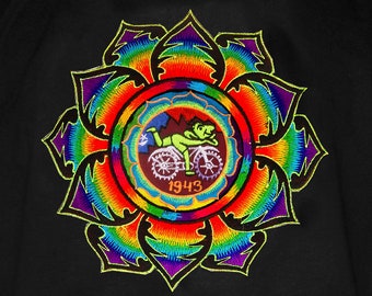 Rainbow Bicycle Day T-Shirt, Handmade LSD Hofmann Mandala