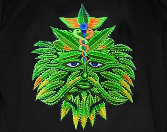 Medical Marihuana T-Shirt hippie weed goa tshirt psychedelic goa trance THC spirit weed healing hemp embroidery shirt