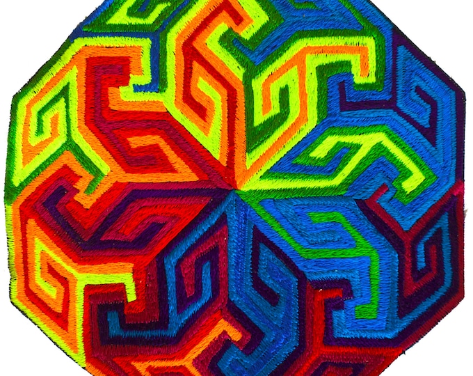 Rainbow Swastica Mandala - psychedelic 7 inch embroidery patch