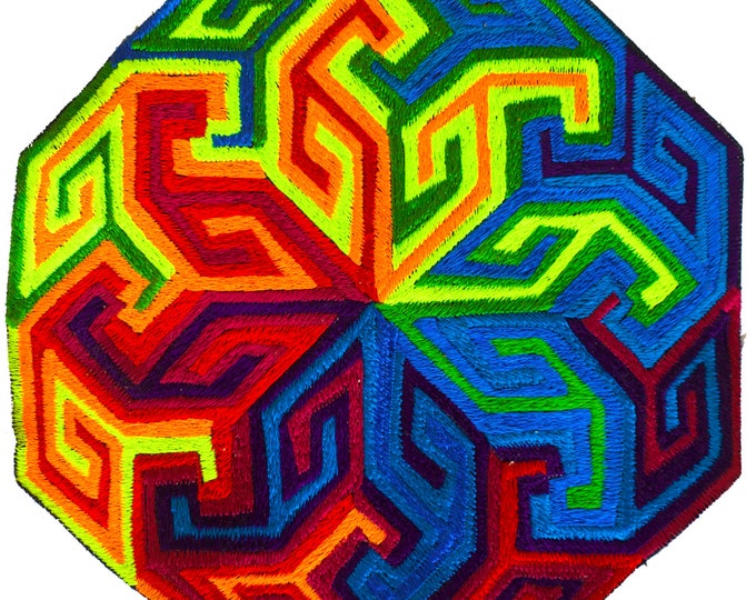 Rainbow Swastica Mandala - psychedelic 7 inch embroidery patch