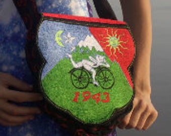 Albert Hofmann Shoulderbag psychedelic Bicycleday bag Goa trance embroidery LSD handbag