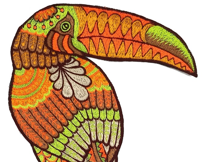 Psy Toucan UV Patch with blacklight glowing colors Animal Embroidery neon shining beautiful paradise bird artpiece offering beauty and love