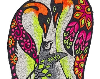 Pinguine Love Family UV Patch mit schwarzlicht leuchtenden Farben Animal Embroidery neon leuchtendes Kunstwerk von Eltern, die ihr Kind lieben