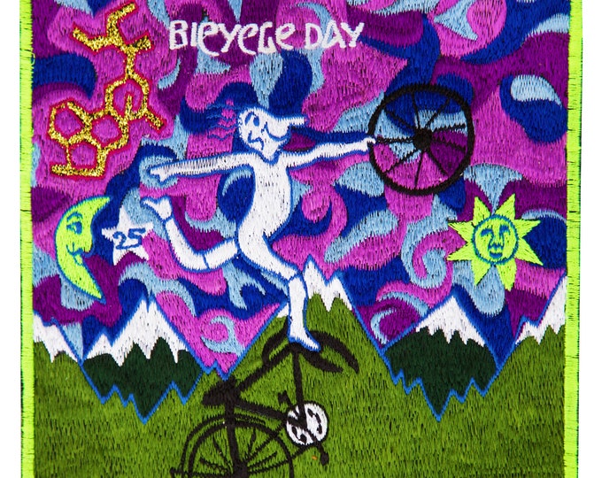 Pink Bicycleday Patch Psychedelic Albert Hofmann embroidery discovery of LSD vintage artwork Timothy Leary acid blotter art Bicycle Day