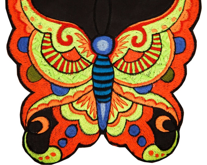 Psychedelic sunshine butterfly patch big size blacklight active embroidery psy circus art