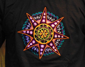 Seed of Life purple Star T-Shirt - sacred healing geometry seed of flower of life crop circle handmade embroidery no print