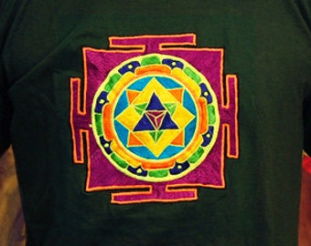 Merkabha T-Shirt - sacred healing geometry flower of life drunvalo melchizedek handmade embroidery no print