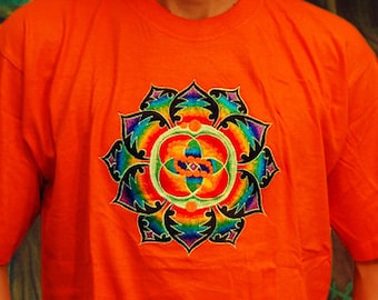 Flower of Life DNA Healing T-Shirt - sacred healing geometry crop circle handmade embroidery no print