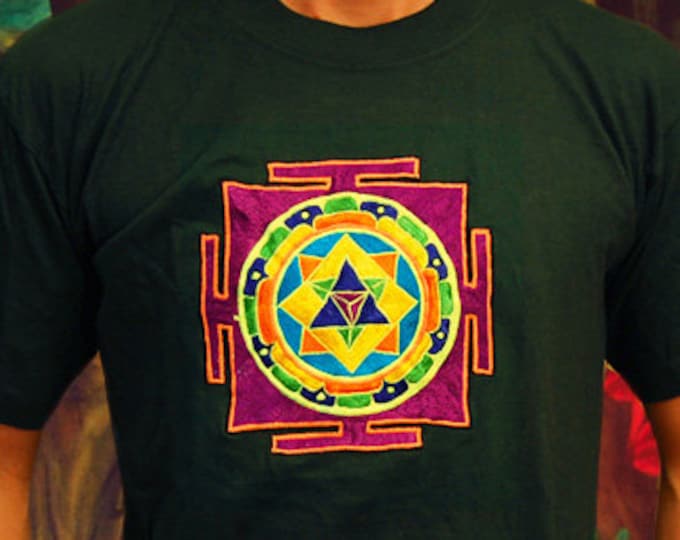 Merkabha T-Shirt - sacred healing geometry flower of life drunvalo melchizedek handmade embroidery no print