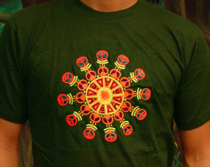 Maya Sun crop circle T-Shirt fractal flower of life blacklight handmade embroidery no print goa t-shirt