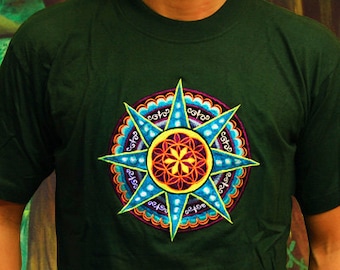 Seed of Life Star T-Shirt - sacred healing geometry seed of flower of life crop circle handmade embroidery no print