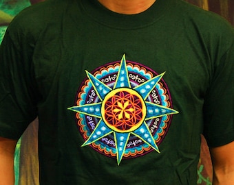 Seed of Life Star T-Shirt - sacred healing geometry seed of flower of life crop circle handmade embroidery no print