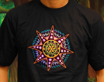Seed of Life purple Star T-Shirt - sacred healing geometry seed of flower of life crop circle handmade embroidery no print