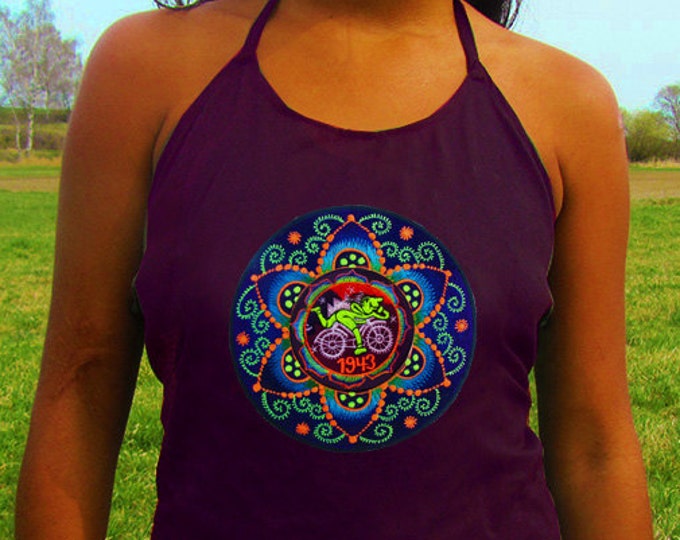 fractal hofmann mandala bicycle day women top shirt psychedelic handmade no print goa purple t-shirt blacklight active