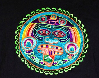 Maya Hofmann 2012 T-Shirt - zic zac ancient LSD calendar blacklight handmade embroidery no print goa t-shirt