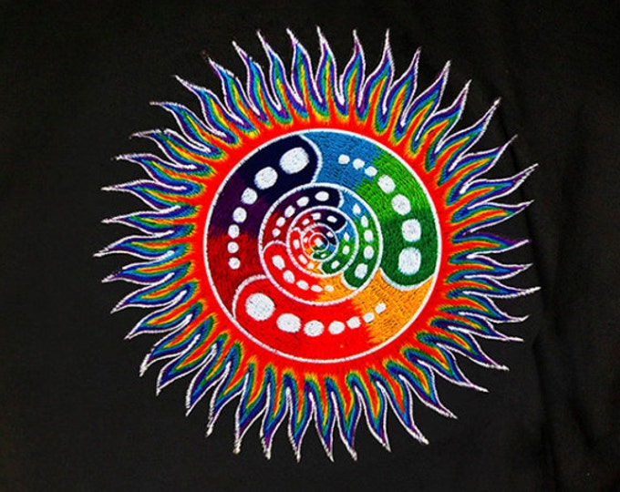 Attributes cropcircle Shirt rainbow fractal mandala blacklight handmade embroidery no print goa t-shirt