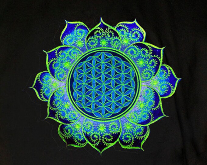 Blue Flower of Life fractal mandala shirt - sacred geometry embroidery no print drunvalo melchizedek handmade - choose any colour and size