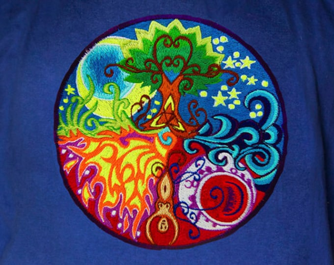 Gaia T-Shirt - planet earth fire air water embroidery no print handmade - choose any colour and size