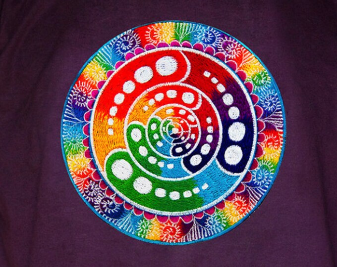 Attributes Shirt rainbow fractal mandala blacklight handmade embroidery no print goa t-shirt