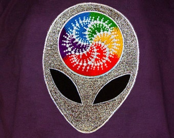 Alien Milk Hill crop circle T-Shirt rainbow mandala blacklight handmade embroidery no print goa t-shirt