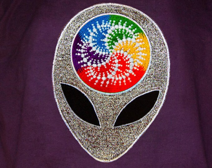 Alien Milk Hill crop circle T-Shirt rainbow mandala blacklight handmade embroidery no print goa t-shirt