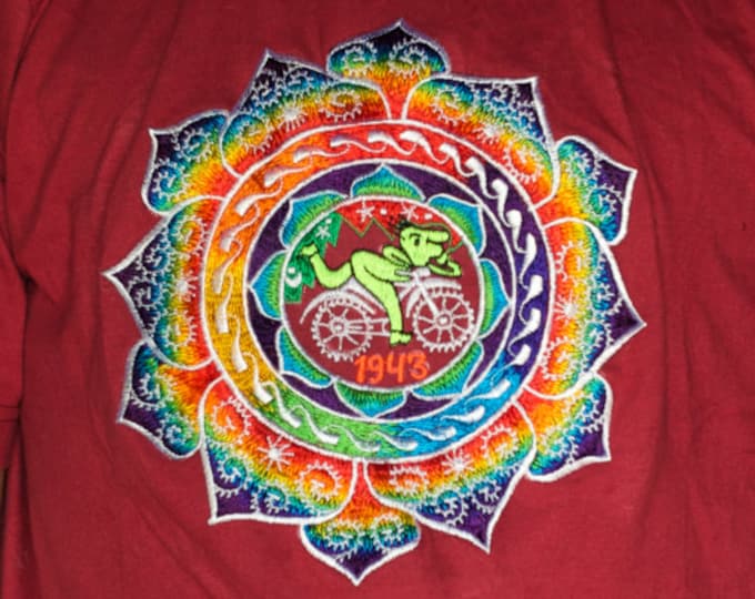 LSD caleidoscope T-Shirt - Hofmann Bicycle Day mandala blacklight psychedelic embroidery no print goa t-shirt