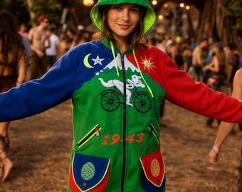 Albert Hofmann LSD Jacket – Bicycle Day UV Hoody with Embroidery, Blacklight Active & Handmade