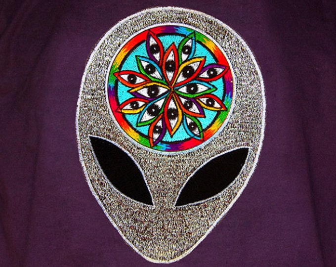 Alien Consciousness T-Shirt blacklight handmade embroidery no print goa t-shirt LSD eyes of visions
