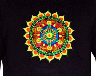 windmill mandala crop circle T-Shirt fractal flower of life blacklight handmade embroidery no print goa t-shirt