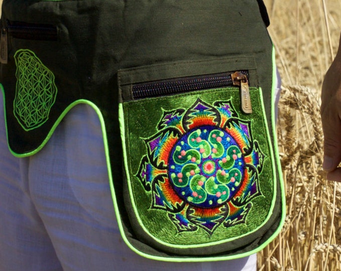 Beltbag Ticombe crop circle - 7 pockets strong ziplocks size adjustable - hook & loop and clip - blacklight active cosmic music goatrance