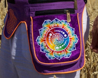 Beltbag Fractal Attributes - 7 pockets, strong ziplocks, size adjustable -- hook & loop and clip - blacklight active lines flower of life