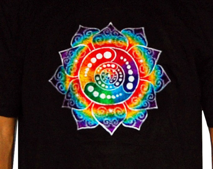 Attributes crop circle T-Shirt rainbow fractal mandala blacklight handmade embroidery no print goa t-shirt