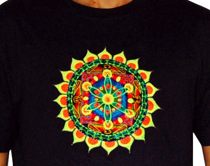 windmill mandala crop circle T-Shirt fractal flower of life blacklight handmade embroidery no print goa t-shirt