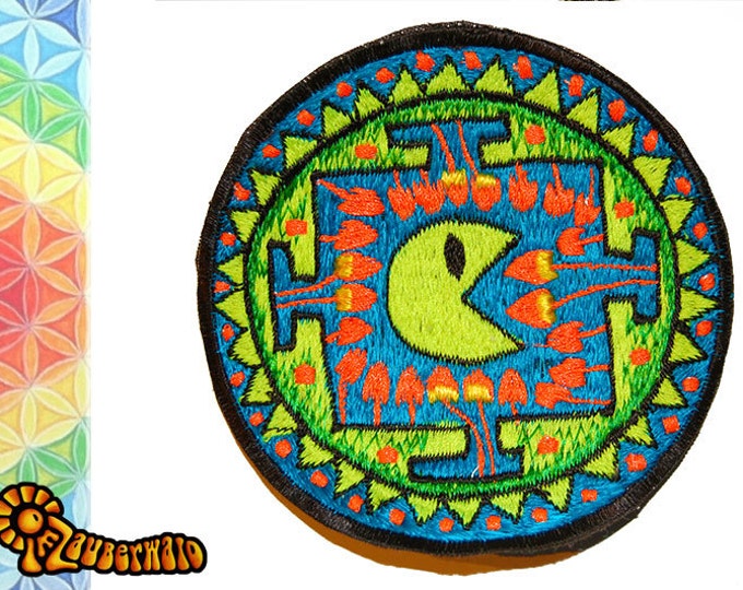 mushroom pac man cubensis patch small size psilocybin eater cult design
