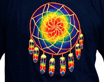 Dreamcatcher T-Shirt blacklight aum buddhism rainbow embroidery no print goa t-shirt
