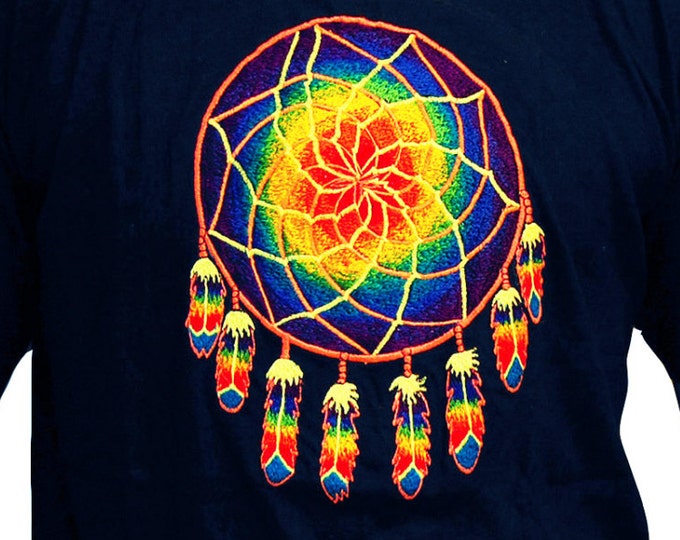 Dreamcatcher T-Shirt blacklight aum buddhism rainbow embroidery no print goa t-shirt