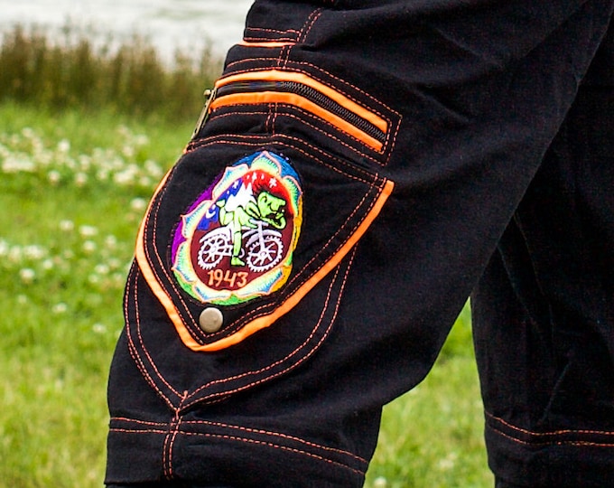 2in1 LSD Long and Short Pants - Albert Hofmann Bicycleday cult mandala shorts 9 pockets custom size handmade long and short pants in one