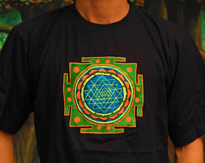 Sri Yantra T-Shirt - sacred healing yantra from india handmade embroidery no print