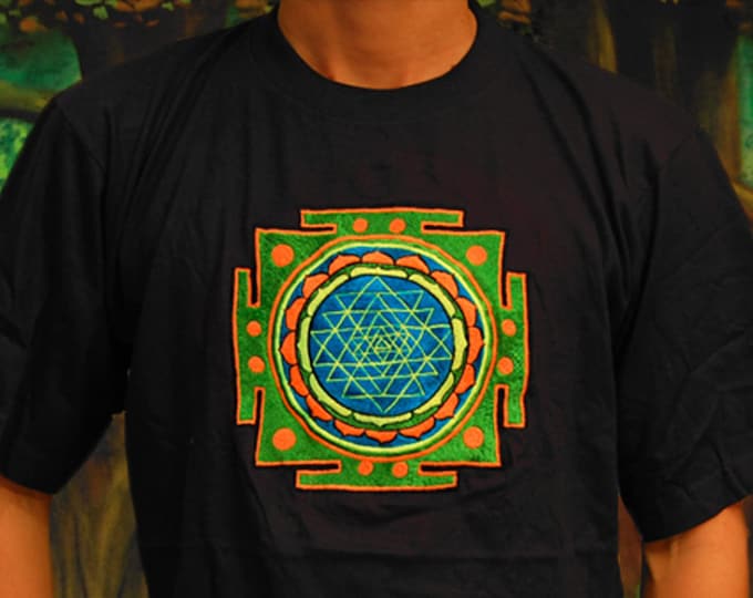 Sri Yantra T-Shirt - sacred healing yantra from india handmade embroidery no print