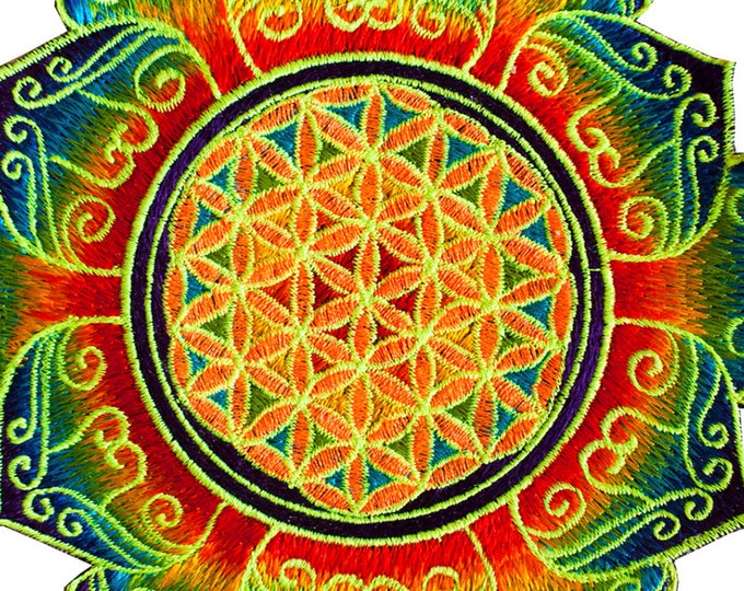 Rainbow Flower of Life mandala holy geometry patch sacred art