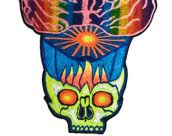 Grateful Balloon blacklight UV Patch psychedelic embroidery LSD brain hot air balloon skull Quantum Brain Spirit of the Dead Psy Sunrise