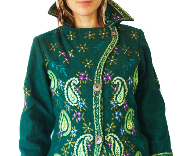 flower power coat psychedelic completely handmade no print green