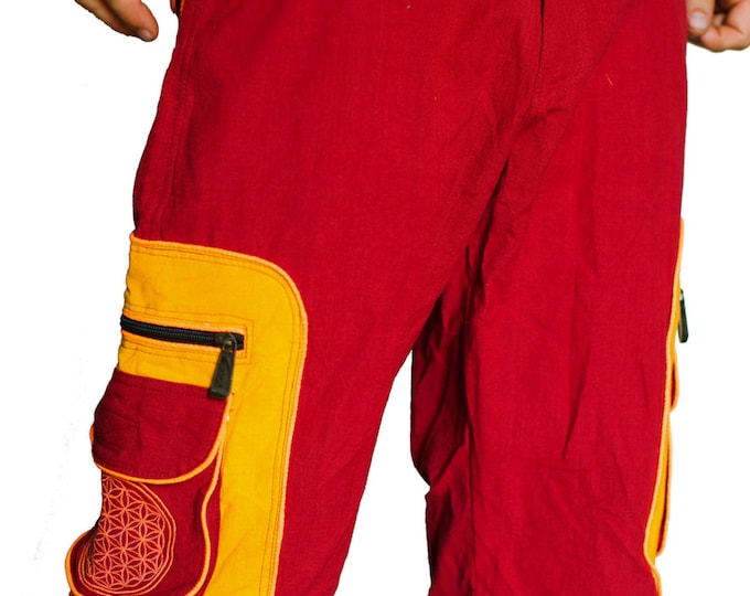 Design your goa pant - 8 pockets, 4 with hock&loop, 2 with zip lock - any colour and size blacklight active lines flower of life clamdiggers