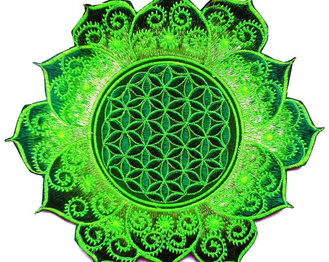 caleidoscope Flower of Life green mandala holy geometry patch sacred art