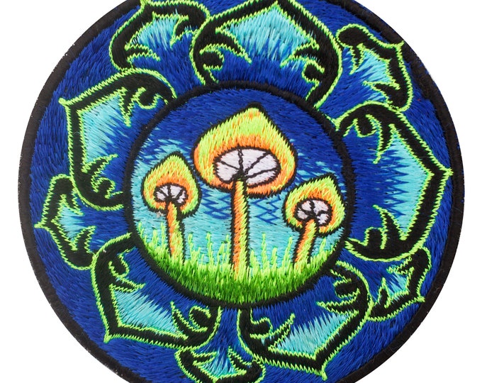 Magic mushroom mandala patch 3.5 inch psilocybin embroidery for sew on handcrafted Terence Mckenna