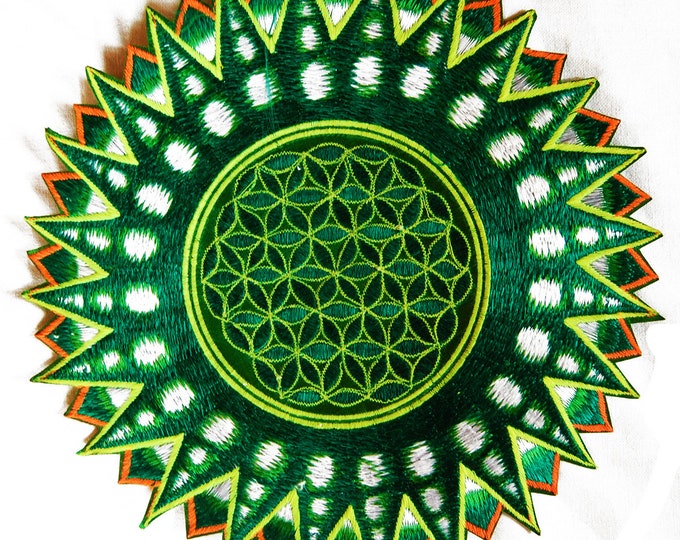 Flower of Life green star patch holy geometry embroidery sacred information art