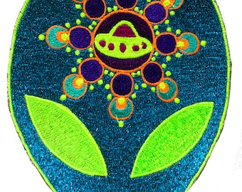 Alien UFO crop circle mystery spirit patch tuquese glitter ET from andromeda