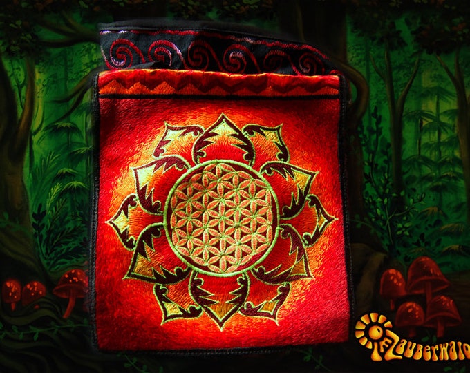 Red flower of life shoulderbag blacklight glowing handbag sacred geometry mandala