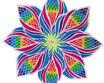 Beautiful Rainbow Flower Mandala - 7 inch embroidery patch