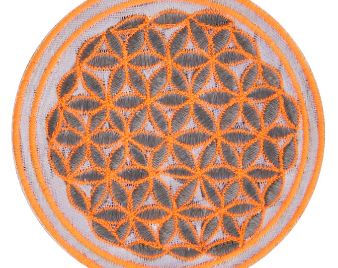 White orange gray flower of life patch sacred geometry embroidery for sew on